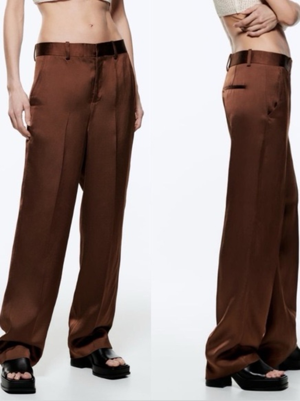 Zara Brown Satin Pants